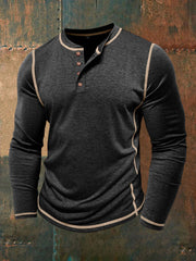 Men's Solid Color Casual Henley Collar Long-Sleeve T-Shirt