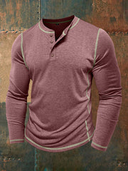 Men's Solid Color Casual Henley Collar Long-Sleeve T-Shirt