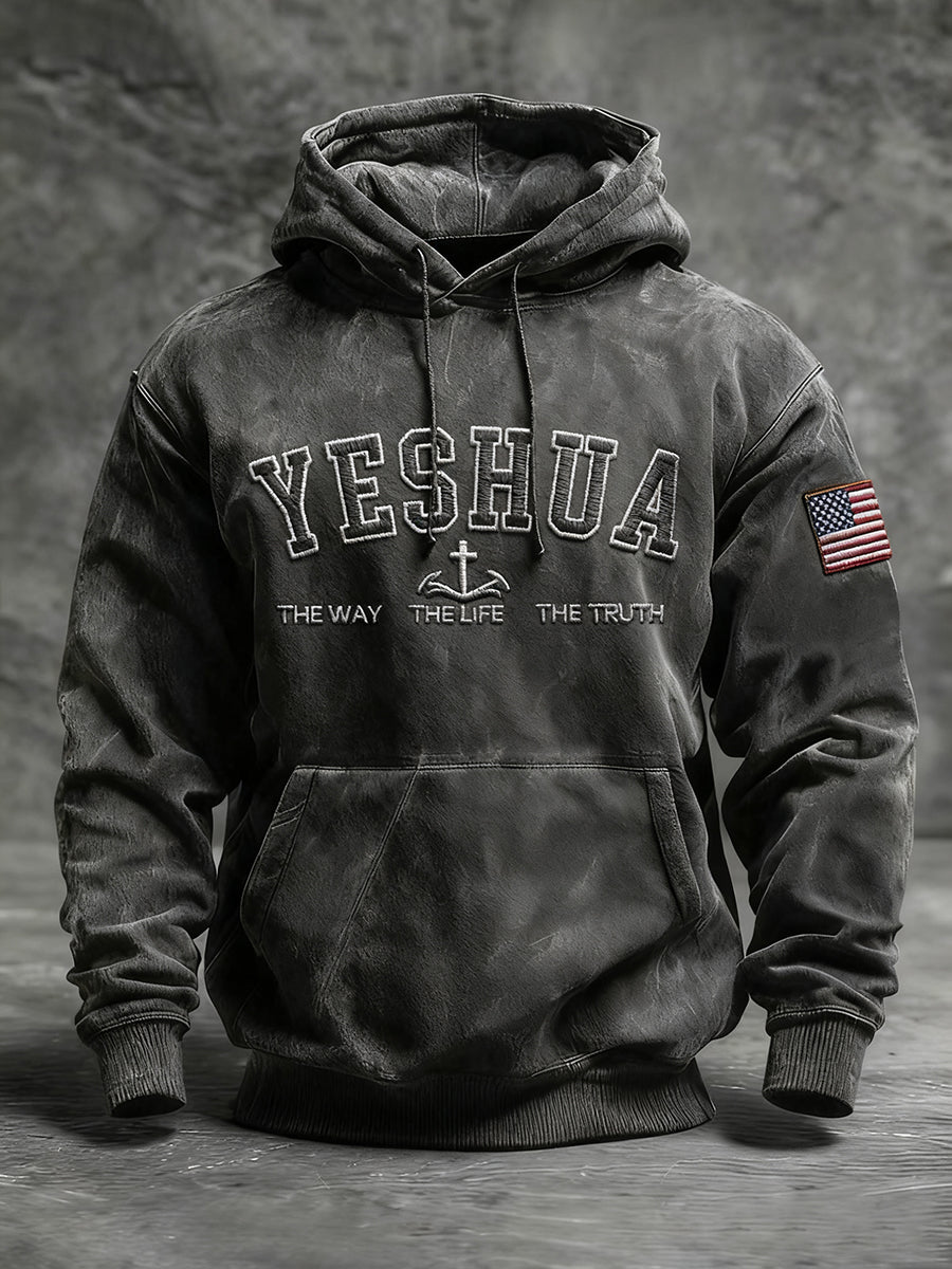 Men's Yeshua Cross Oversized Drop-Shoulder Hoodie with Pockets