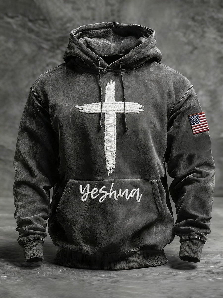Men's Yeshua Cross Oversized Drop-Shoulder Hoodie with Pockets