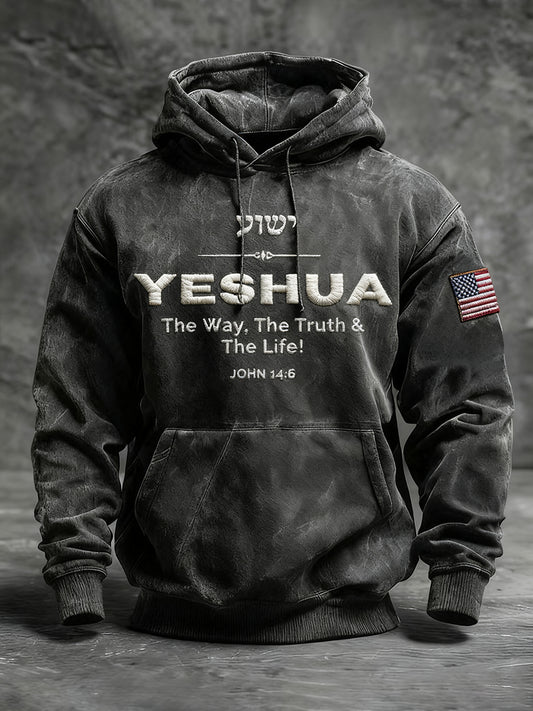 Men's Yeshua Cross Oversized Drop-Shoulder Hoodie with Pockets