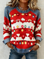 Women's Vintage Christmas Denim Patchwork Sweatshirt