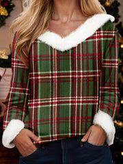 Women's Plaid Christmas V-Neck Tops