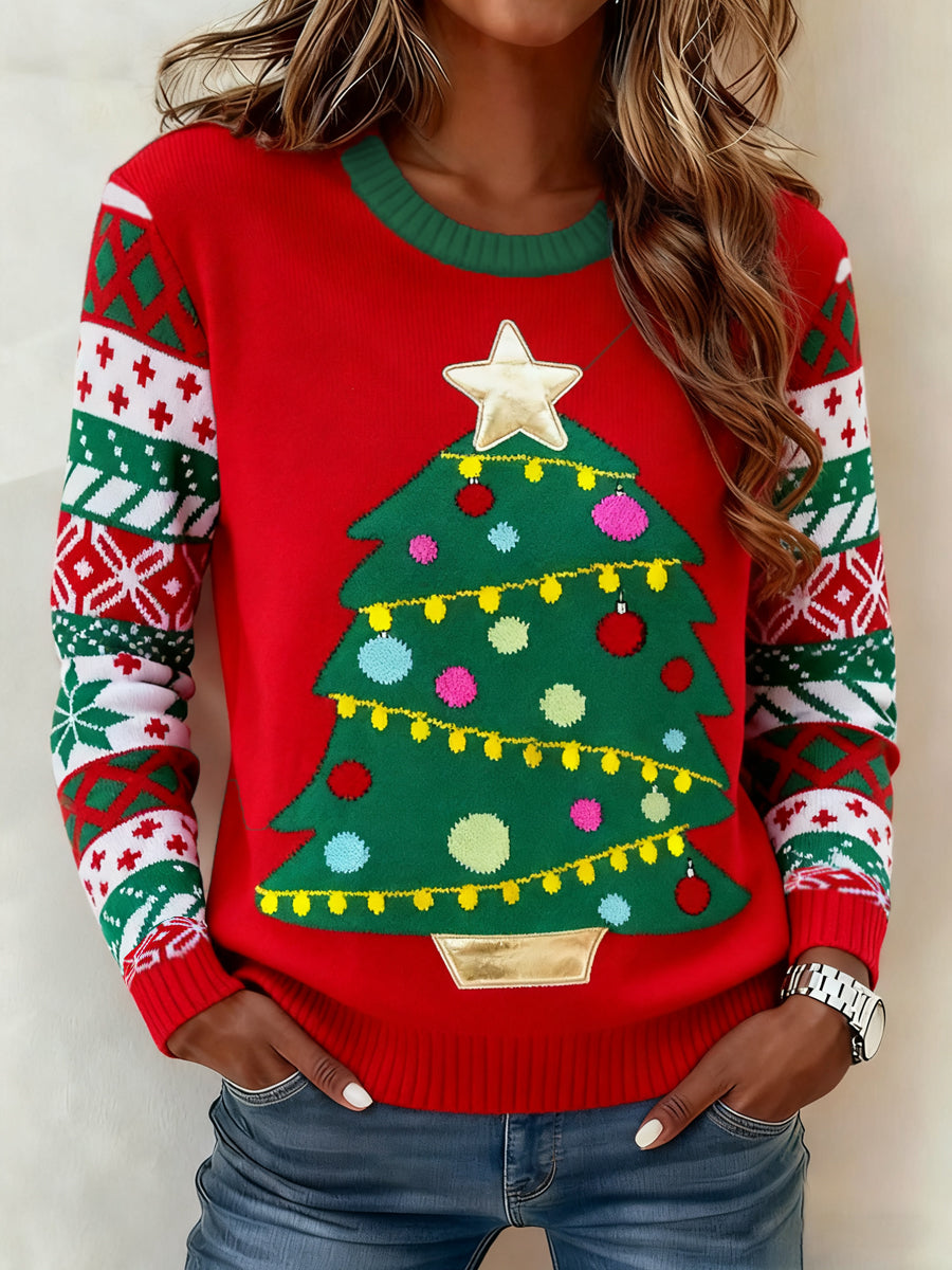 Women's Casual Knitted Christmas Tree Sweater