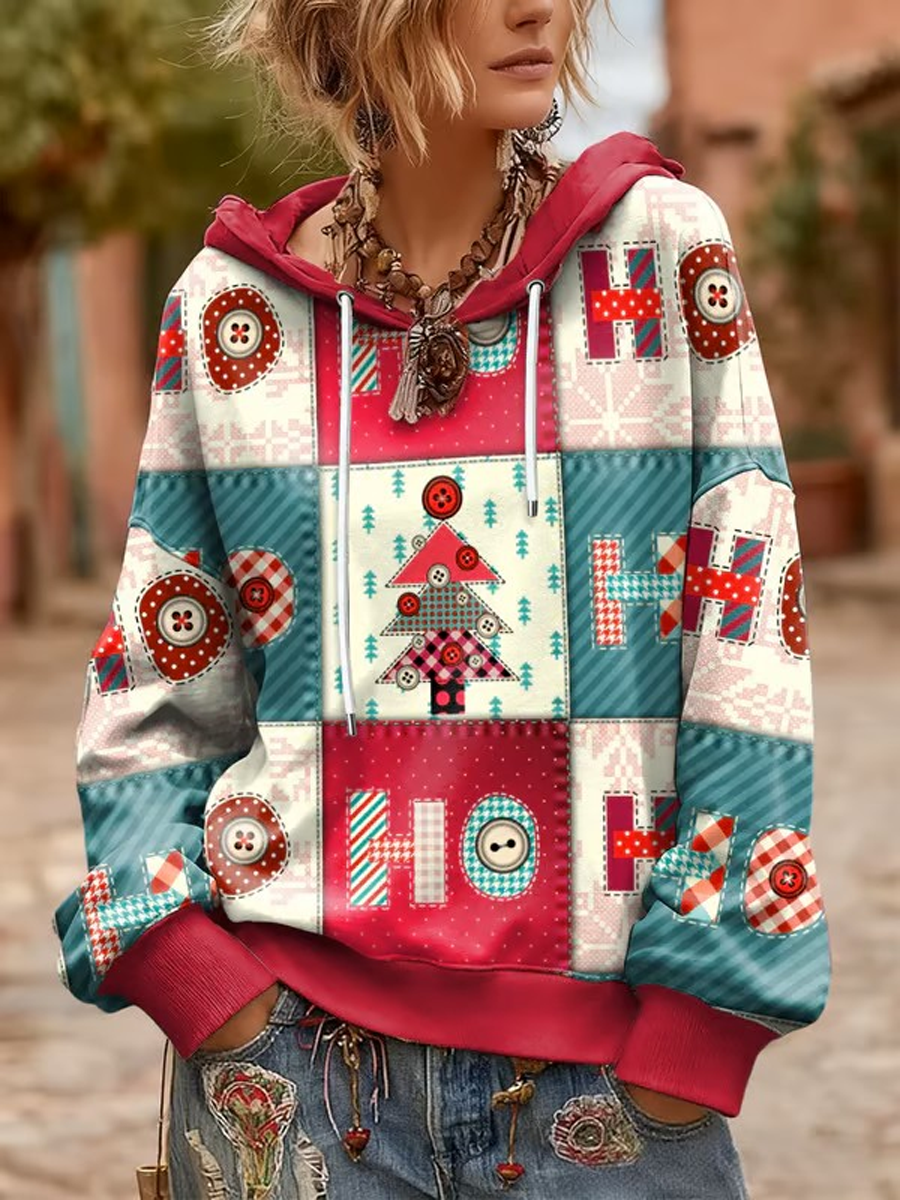 Women's Christmas art print Drawstring Hoodie