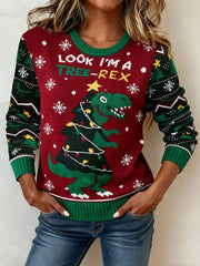 Women's Funny Christmas Look I'm A Tree-Rex Casual Knitted Sweater