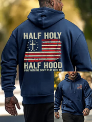 Men's Half Hood Half Holy Pray With Me Don't Play With Me Printed Hoodie