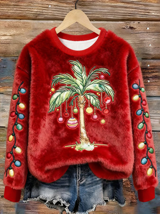 Women's Christmas Palm Tree Print Casual Top