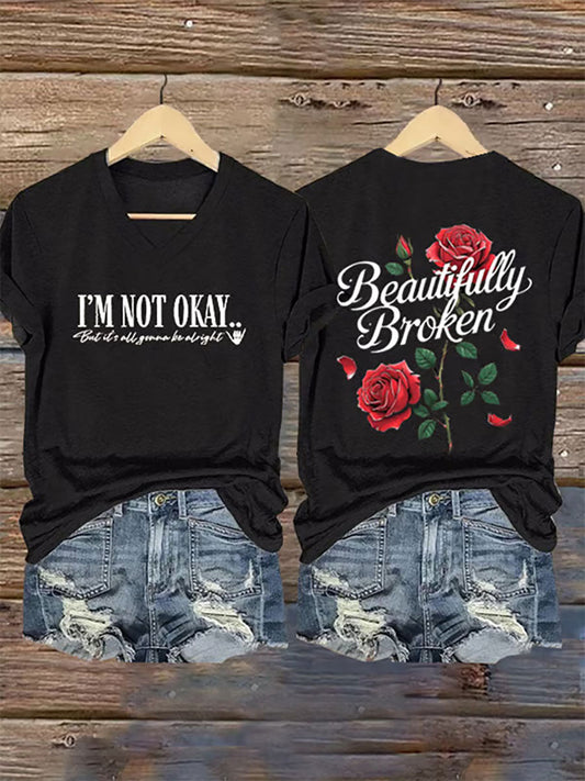 Women's I'm Not Ok But Its All Gonna Be Alright Printed Casual T-shirt