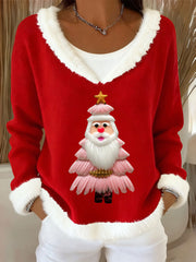 Women's Christmas Tree Art Casual Fur Collar Top