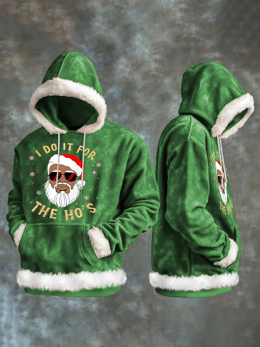 Men's Funny Christmas I Do It For The Ho's Santa Claus Print Casual Plush Hoodie