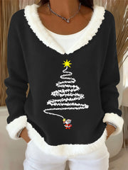 Women's Christmas Tree Art Casual Fur Collar Top