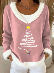 Women's Christmas Tree Art Casual Fur Collar Top